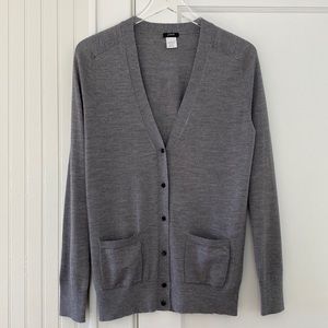 J. Crew Merino Wool V-Neck Cardigan with Shiny Buttons